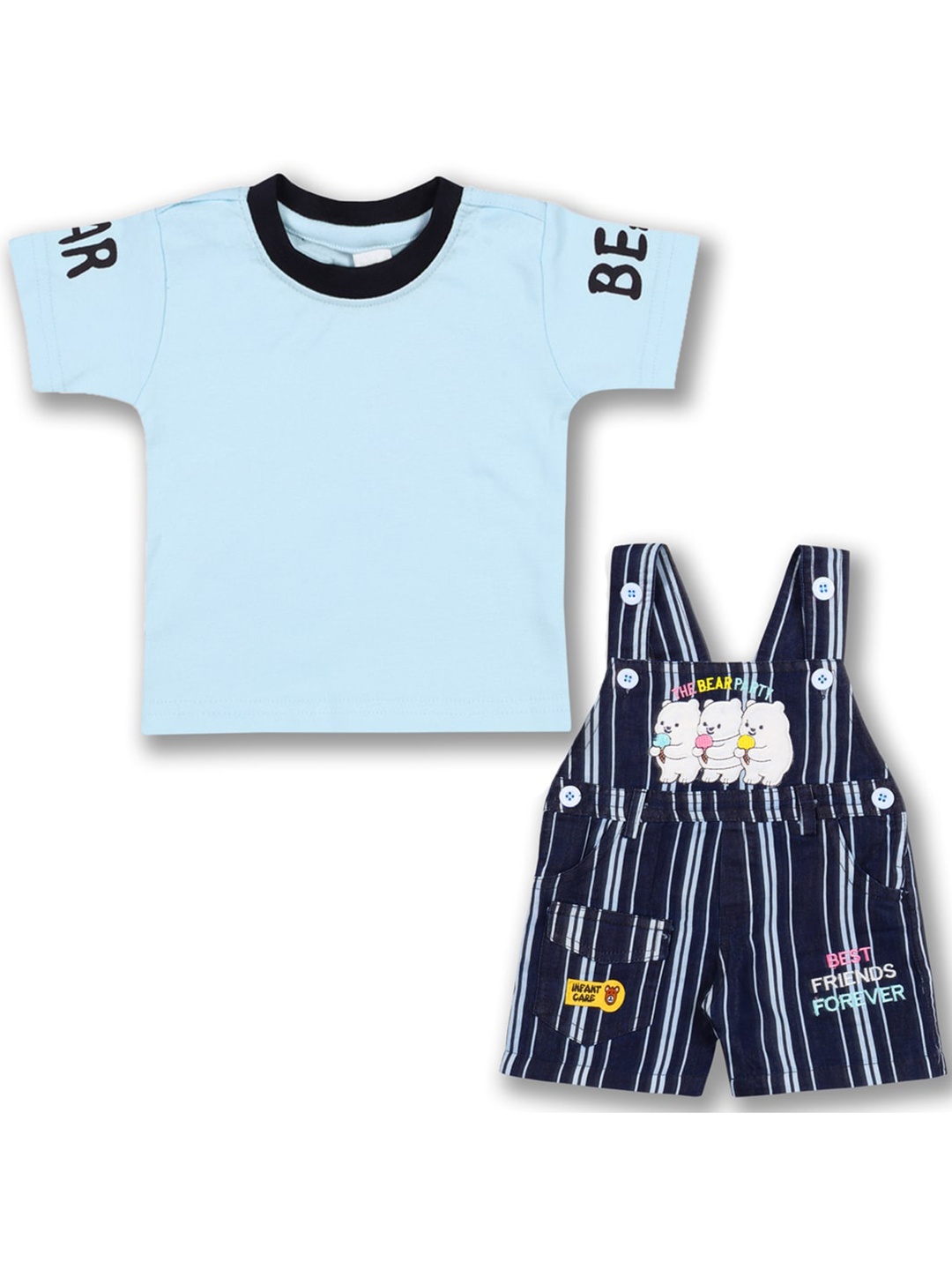 

Wish Karo Infant Boys Printed & Striped Dungarees With T-shirt, Navy blue