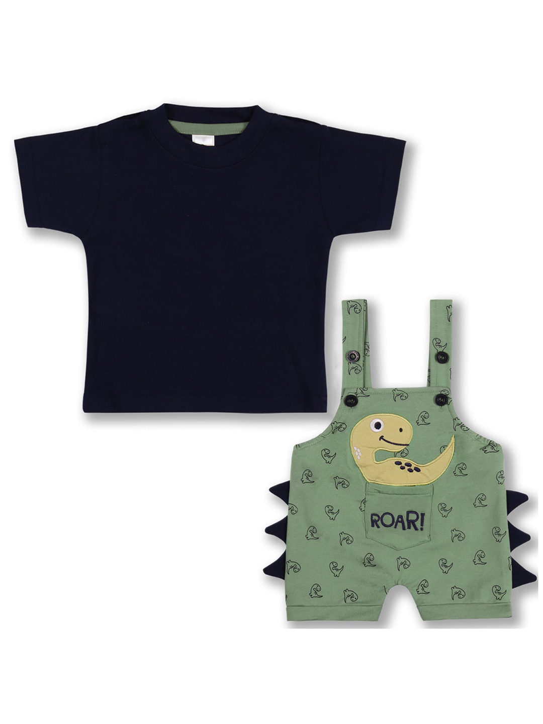 

Wish Karo Boys Graphic Printed Cotton T-shirt and Dungaree, Green