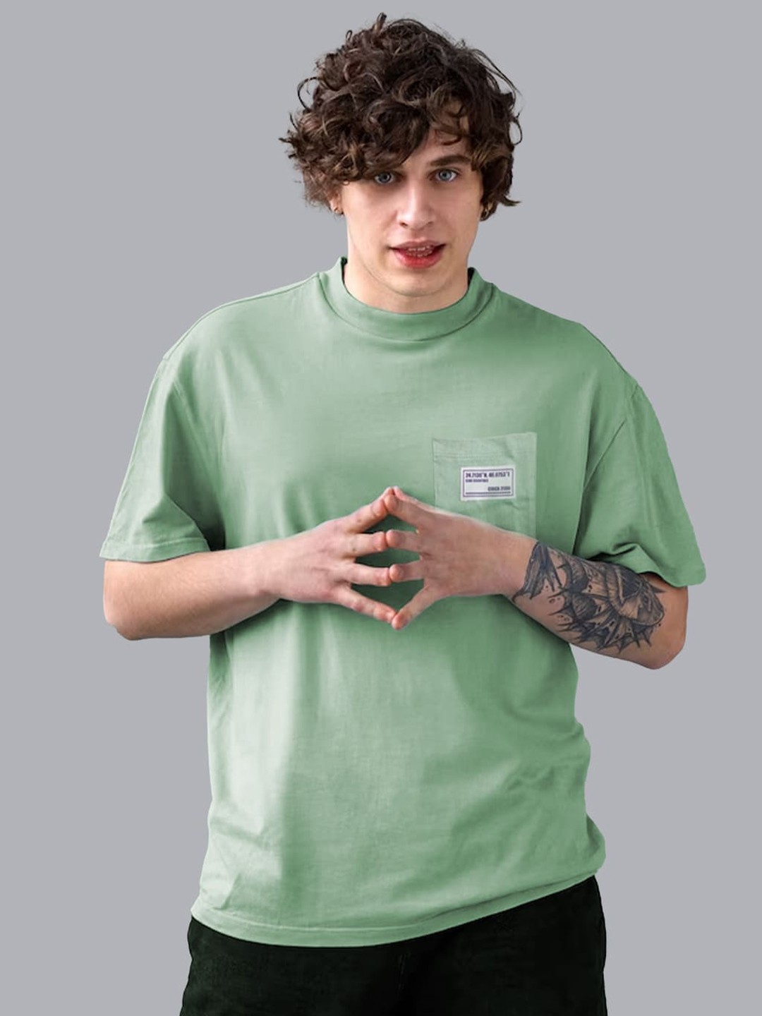 

Joven Round Neck Oversized Pure Cotton Casual T-Shirt, Green