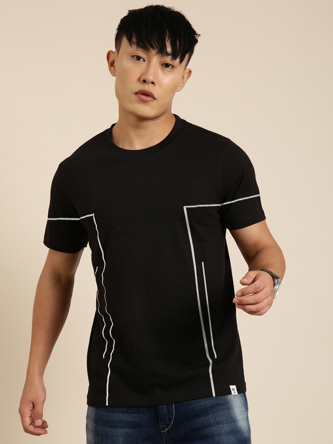 

Joven Geometric Printed Pure Cotton Oversized T-shirt, Black