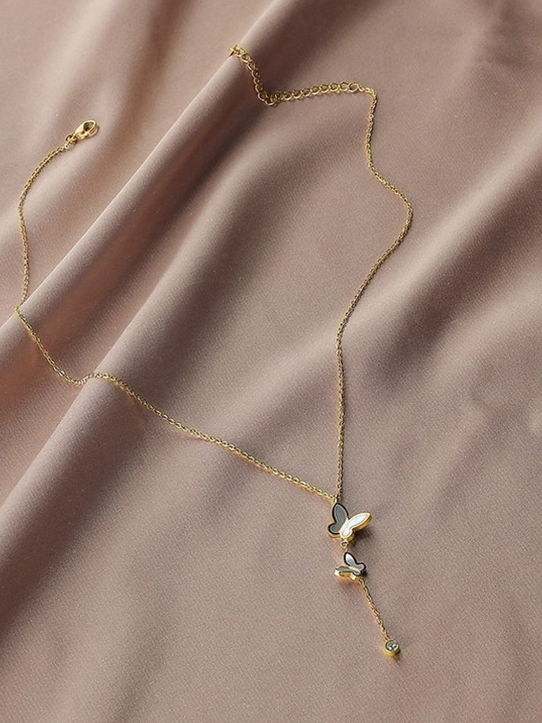 

VIEN Gold-Plated Stone Studded Tasselled Necklace