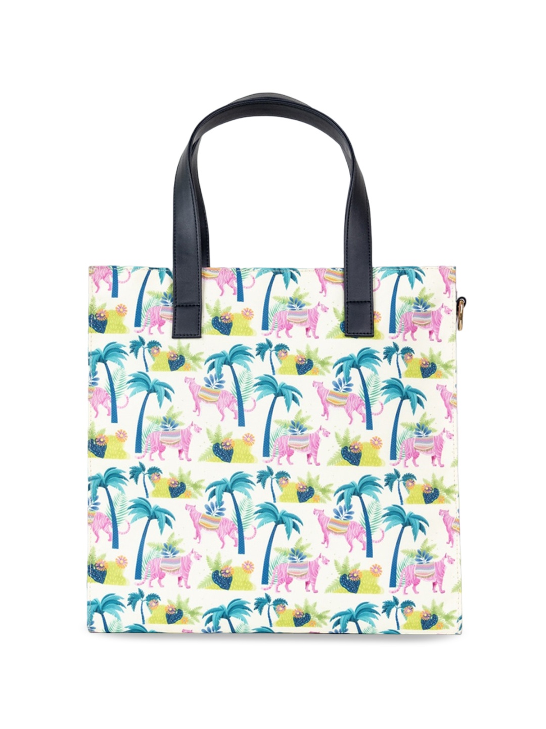 happywagon Floral Printed Shopper Tote Bag, White