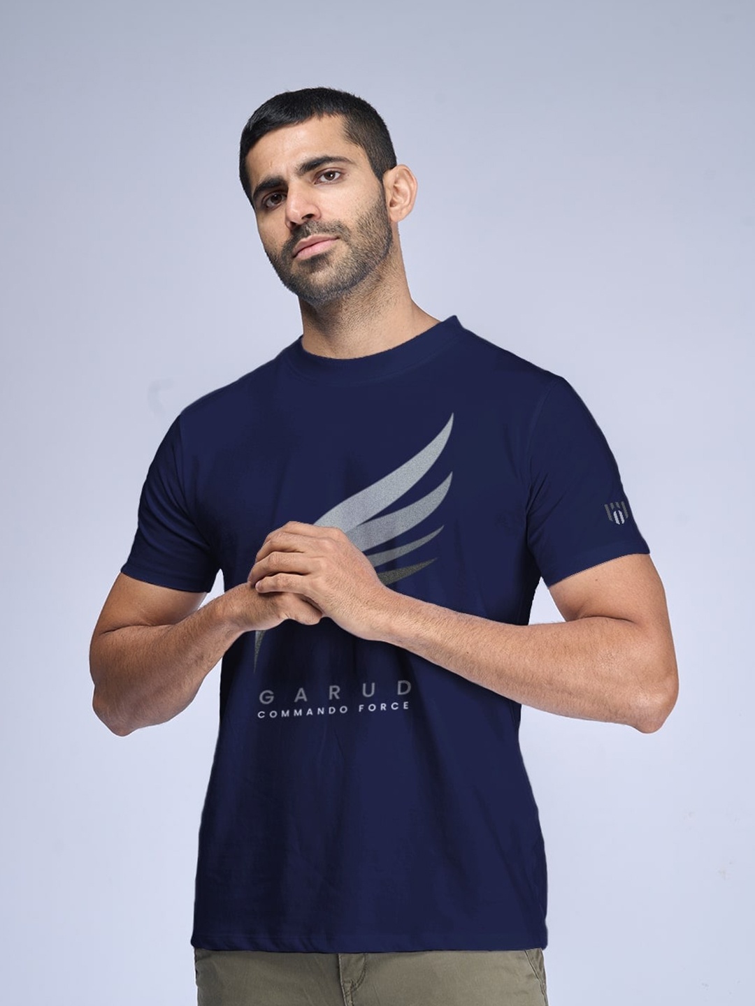 

Aero Armour Graphic Printed Pure Cotton T-Shirt, Navy blue