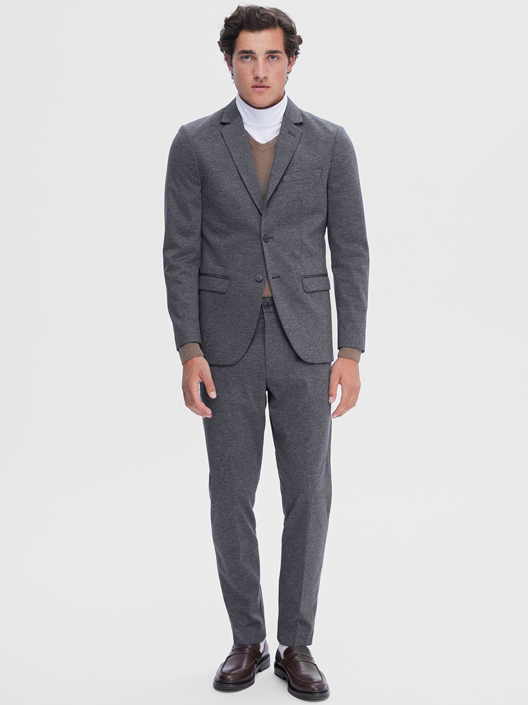 

SELECTED Men Self Design Single Breasted Slim Fit Formal Blazer, Grey