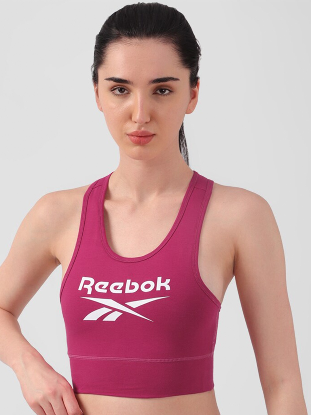 

Reebok Printed Workout Bra With All Day Comfort, Pink