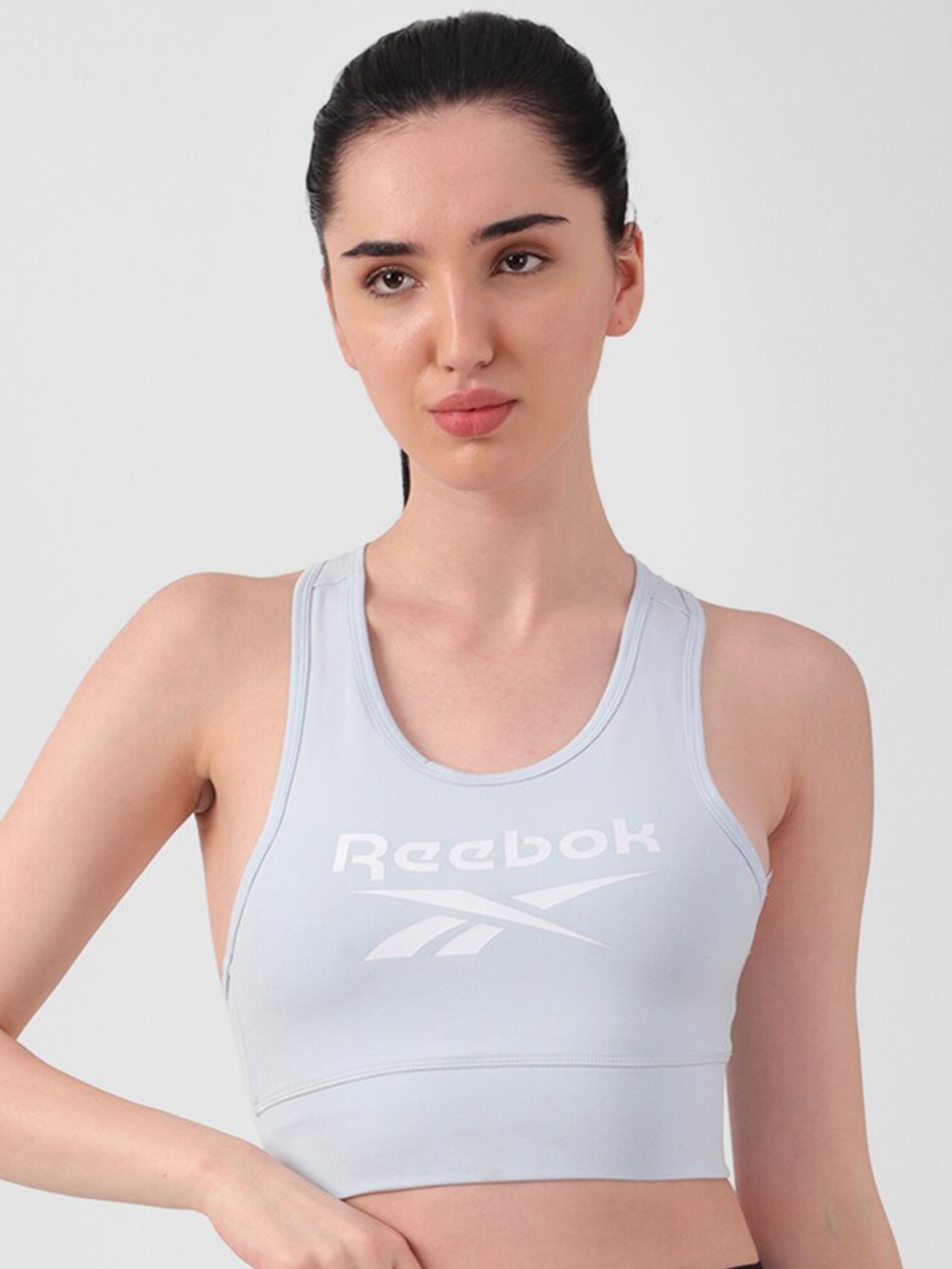 

Reebok Printed Workout Bra With All Day Comfort, Blue