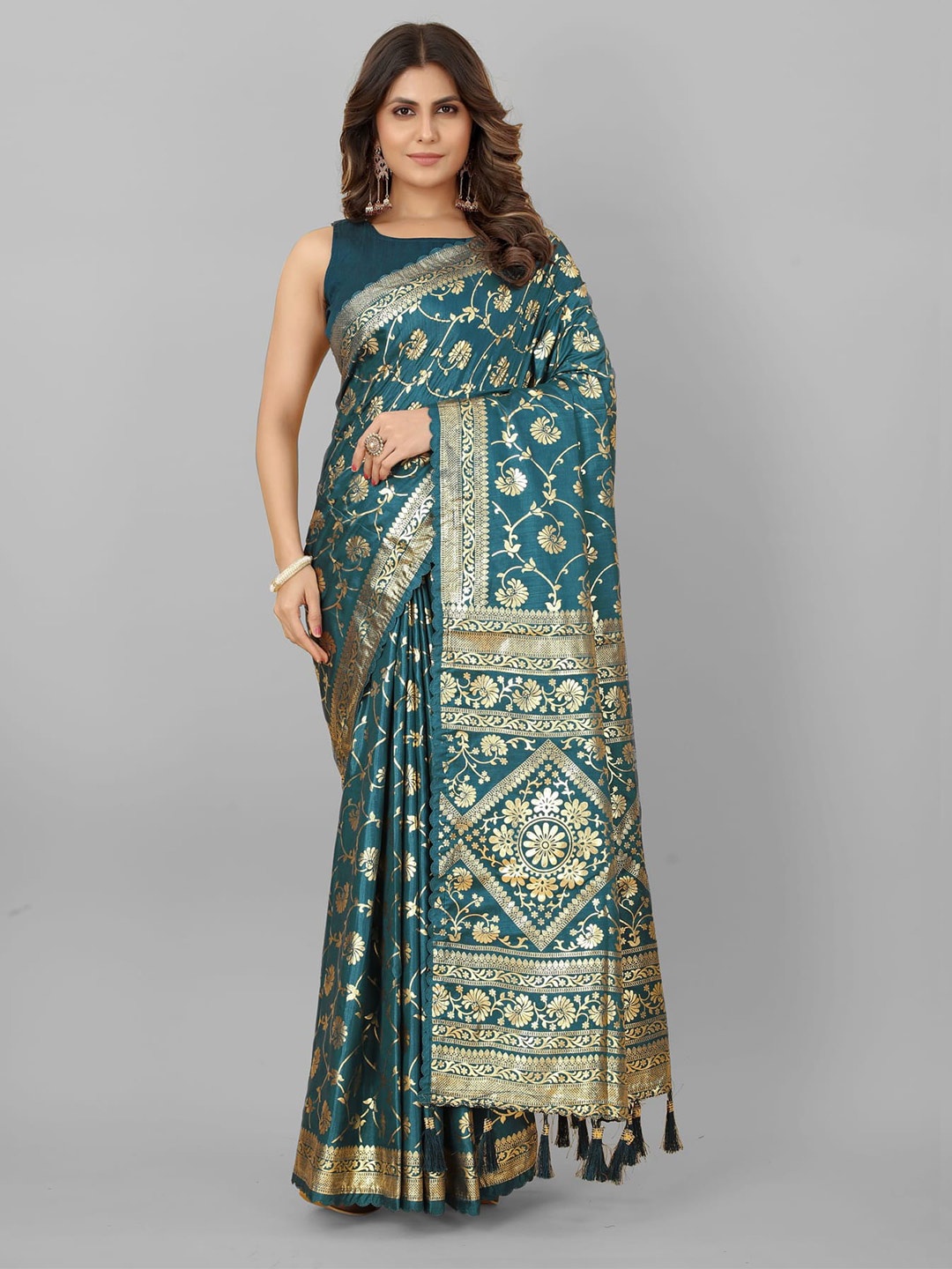 

Mitera Ethnic Motifs Woven Design Zari Saree, Turquoise blue