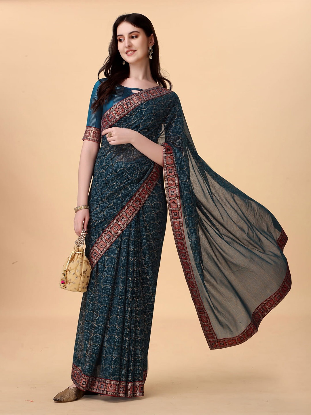 

Mitera Rust Abstract Printed Silk Blend Saree