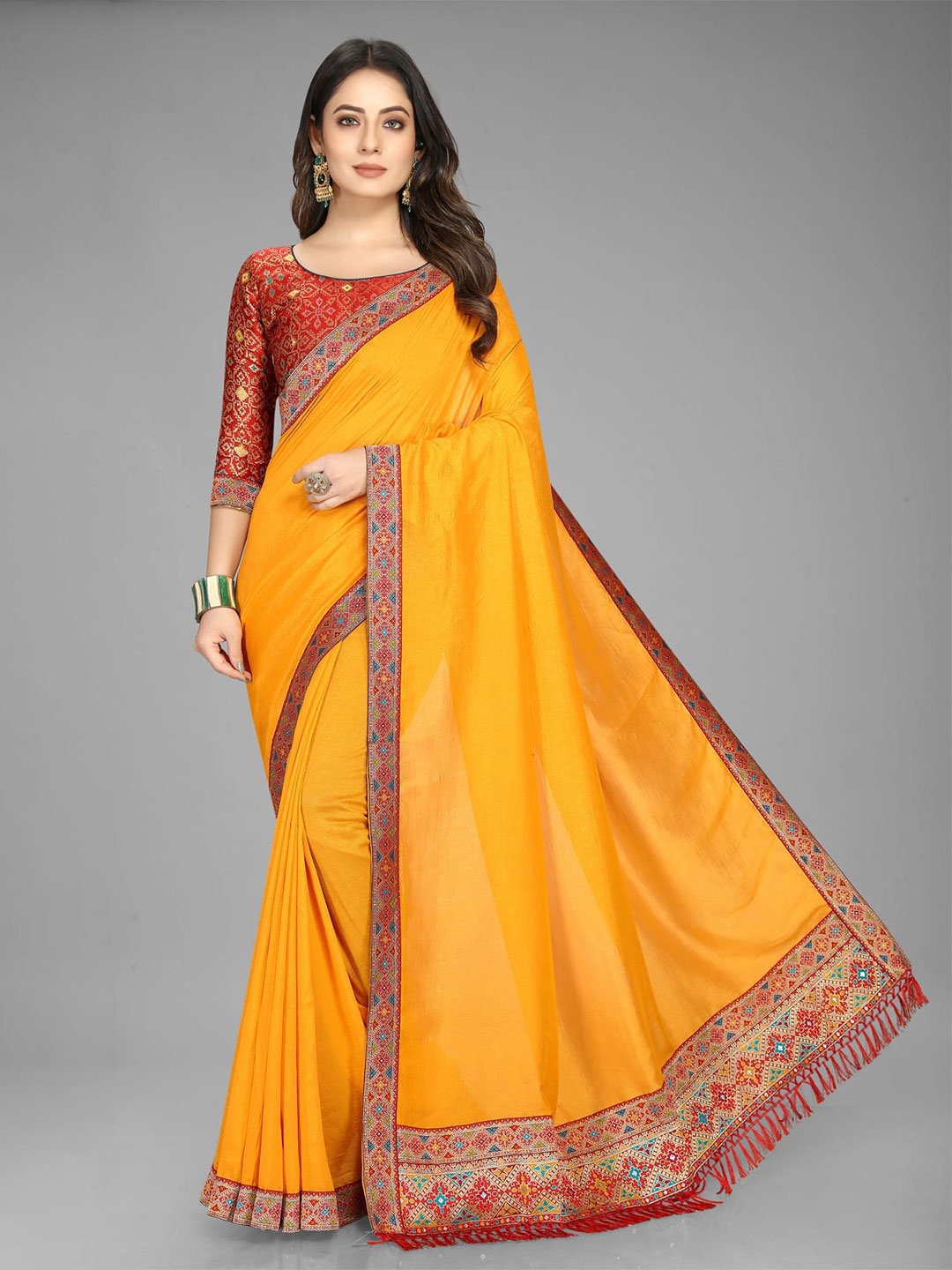 

Mitera Yellow & Red Woven Design Saree