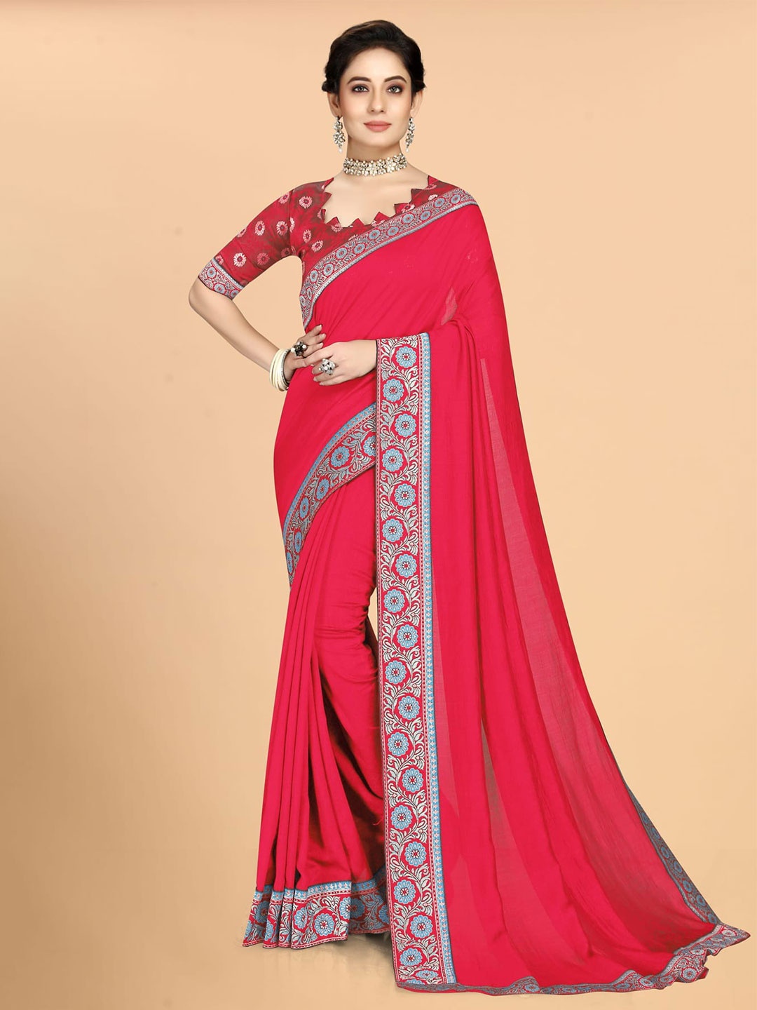 

Mitera Pink Woven Design Border Saree