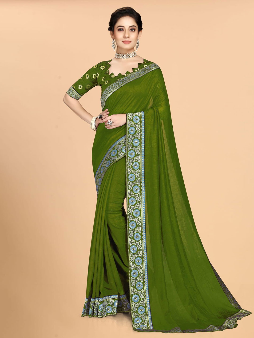 

Mitera Green & Blue Silk Blend Saree