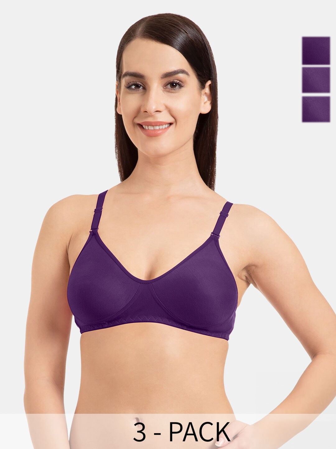 

KOMLI Pack Of 3 Seamless Full Coverage Pure Cotton T-shirt Bra With All Day Comfort, Purple