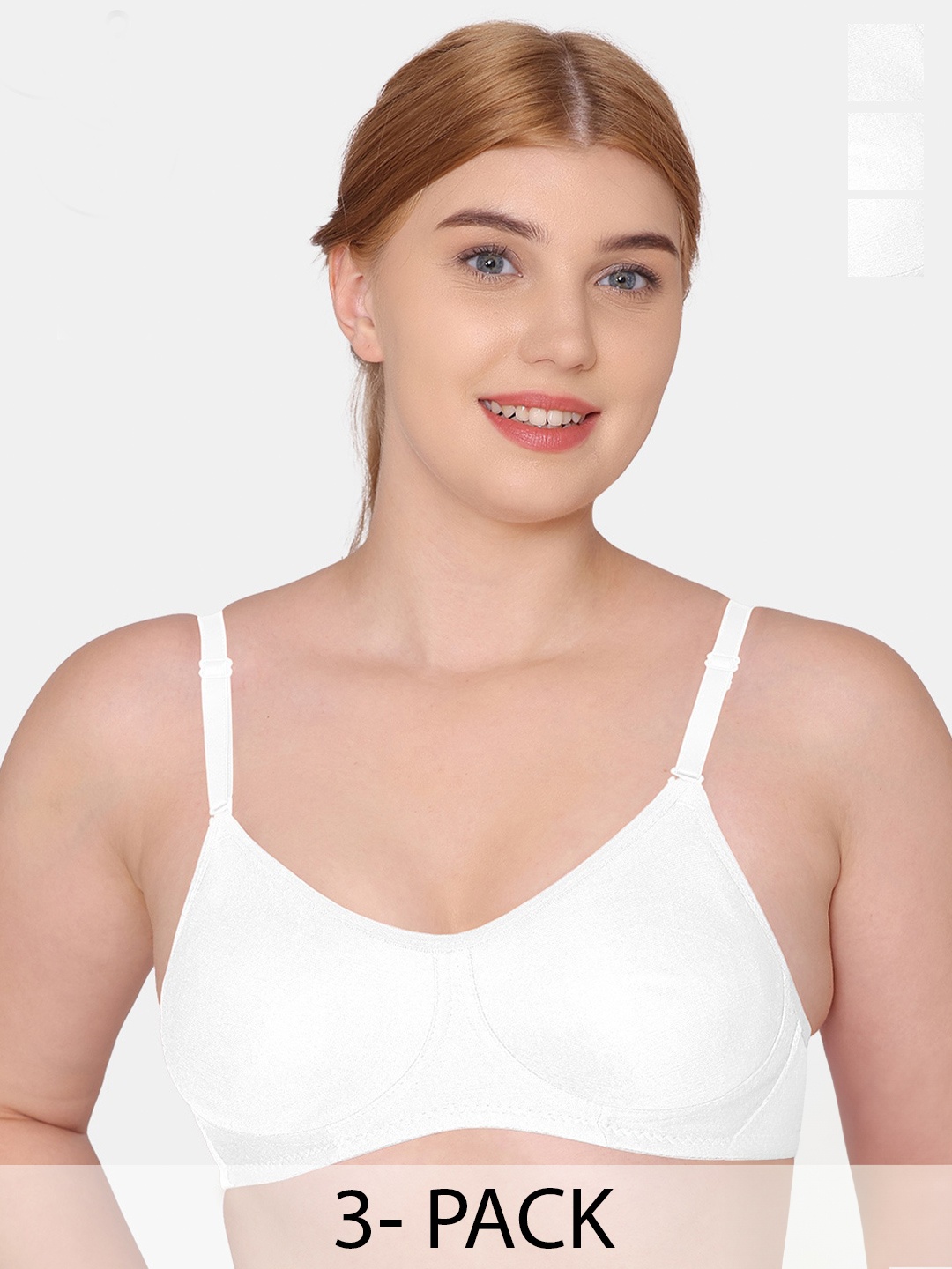 

KOMLI Pack Of 3 Seamless Full Coverage Pure Cotton T-shirt Bra With All Day Comfort, White