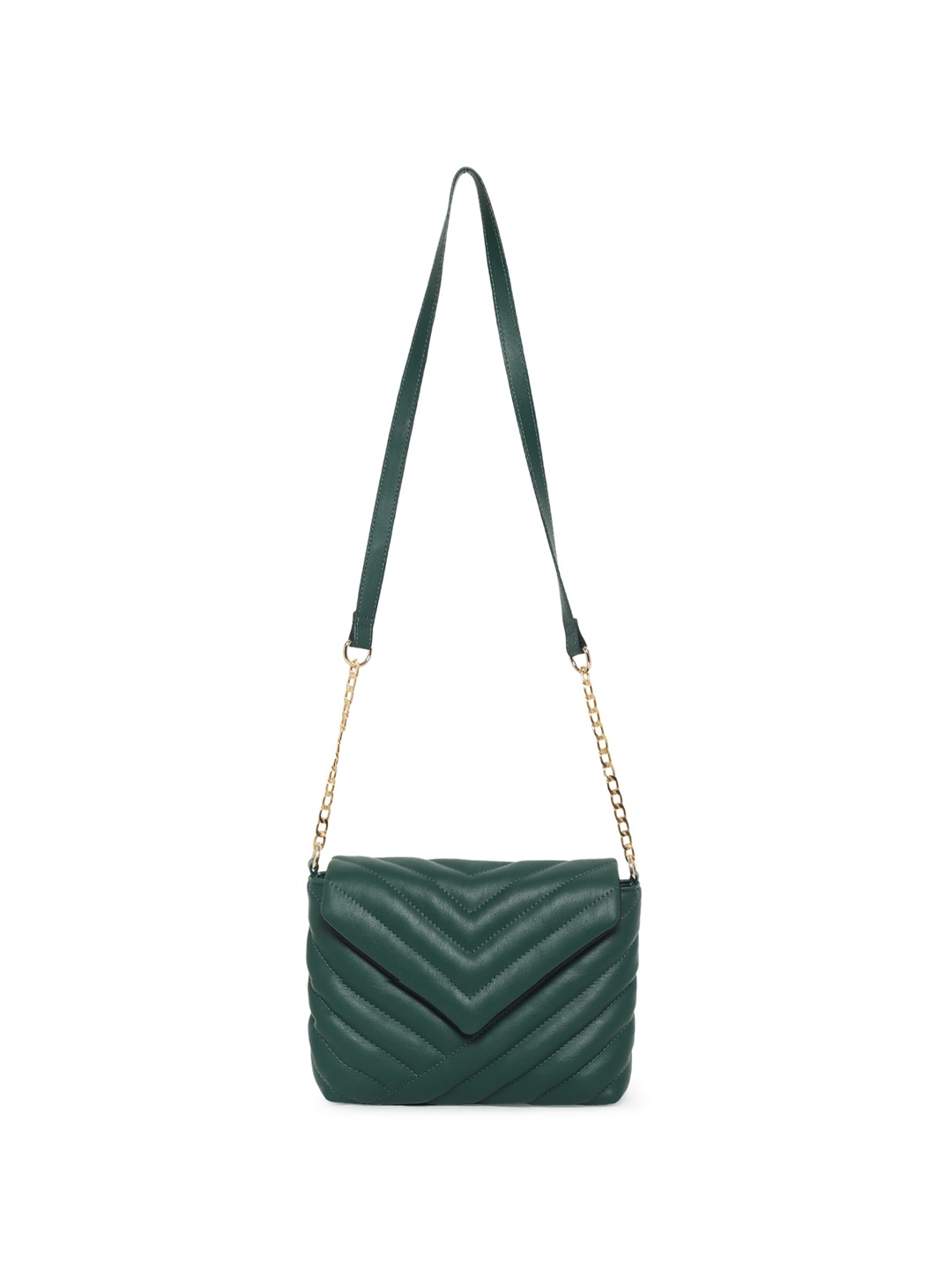 

DressBerry Green Textured Structured Sling Bag With Quilted