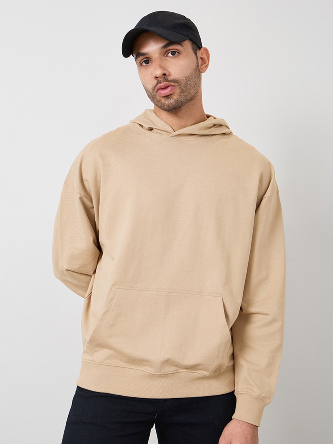 

Styli Hooded Long Sleeves Oversized Pure Cotton Sweatshirt, Beige