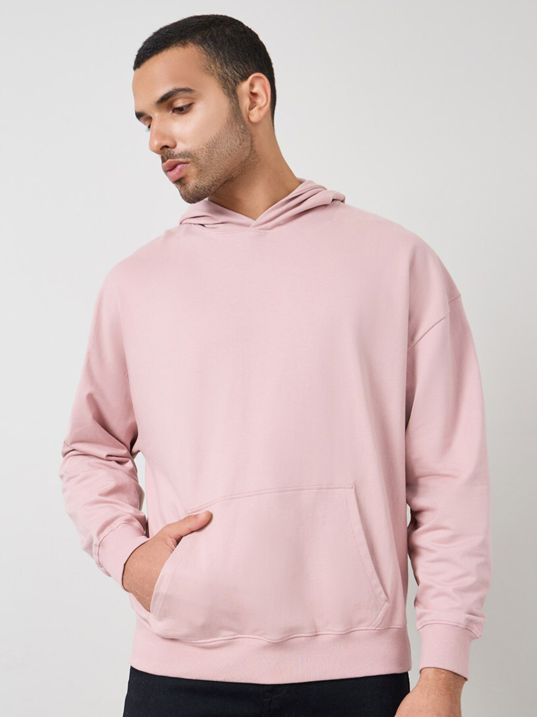 

Styli Hooded Long Sleeves Oversized Pure Cotton Sweatshirt, Pink