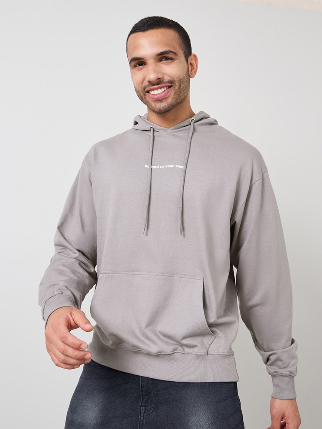

Styli Hooded Long Sleeves Pure Cotton Sweatshirt, Grey