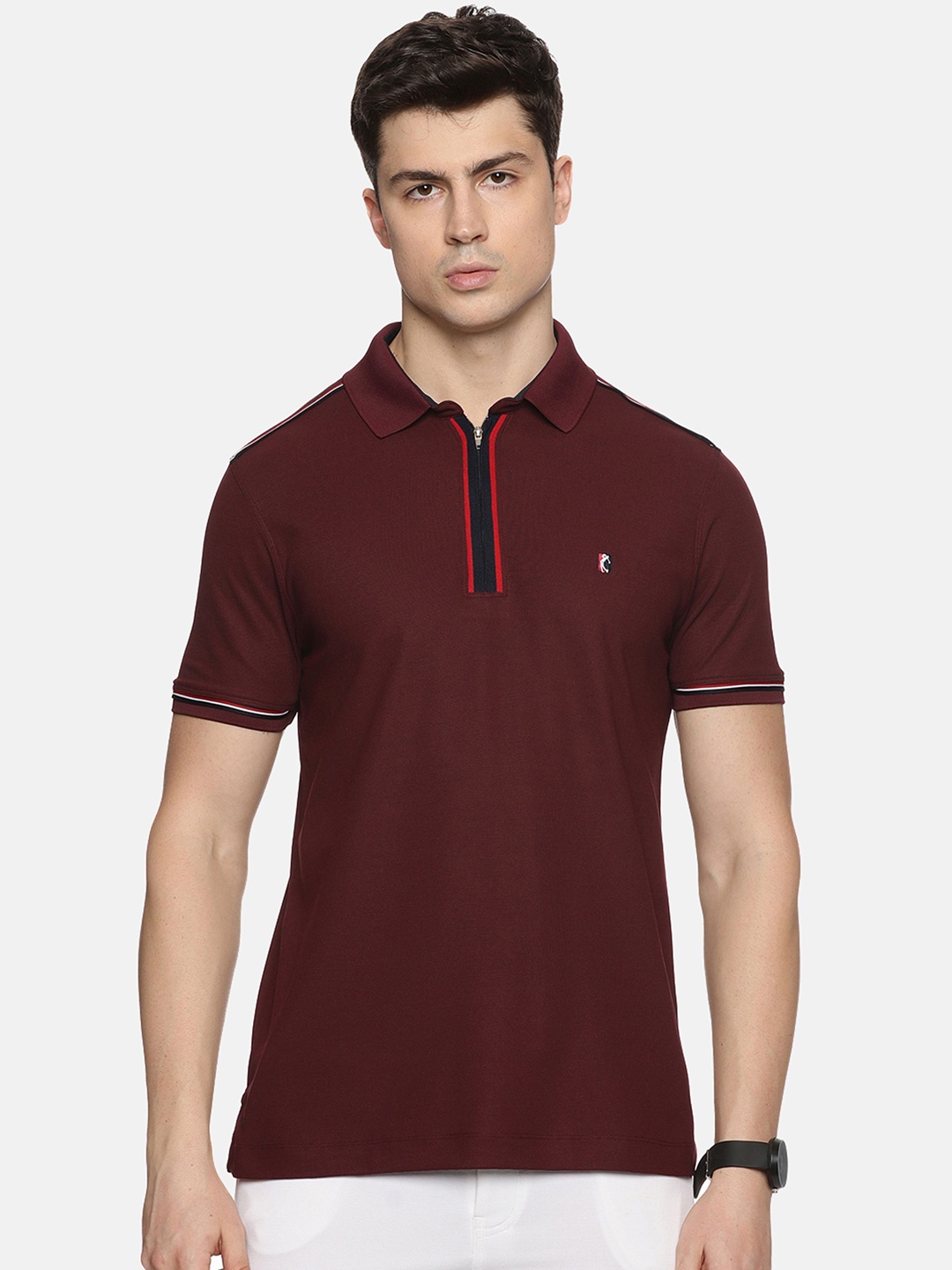 

STELLERS Regular Fit Contrast Tipping Polo Collar T-shirt, Burgundy