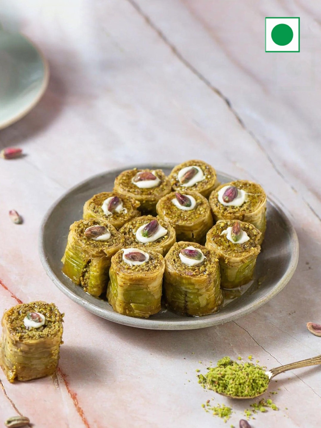

The Baklava Box Pistachio Twist Sweets-500gm, Blue