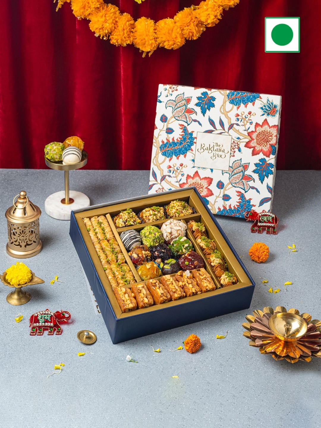 

The Baklava Box Regalia With Indian Fusion Sweets-580gm, Blue