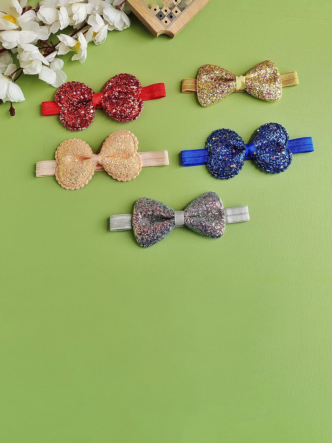 

ANNA CREATIONS Girls Set of 5 Embellished Hairband, Red