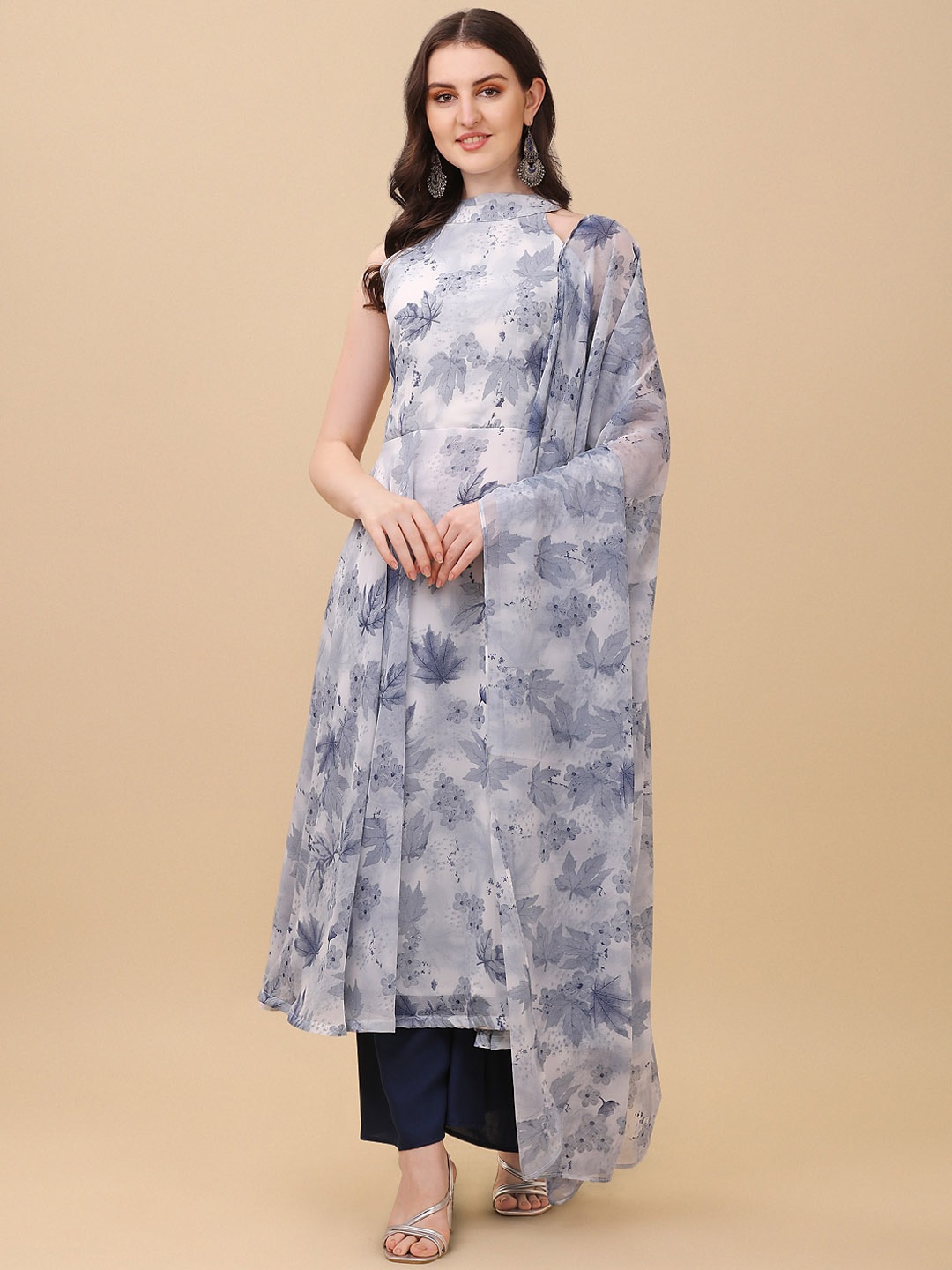 

KALINI Floral Printed Regular Kurta with Palazzos & With Dupatta, Navy blue