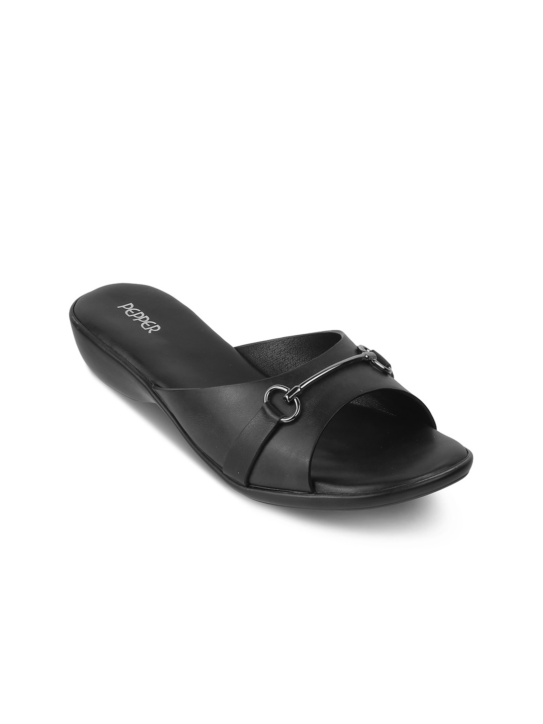 

PEPPER Textured Open Toe Flats, Black