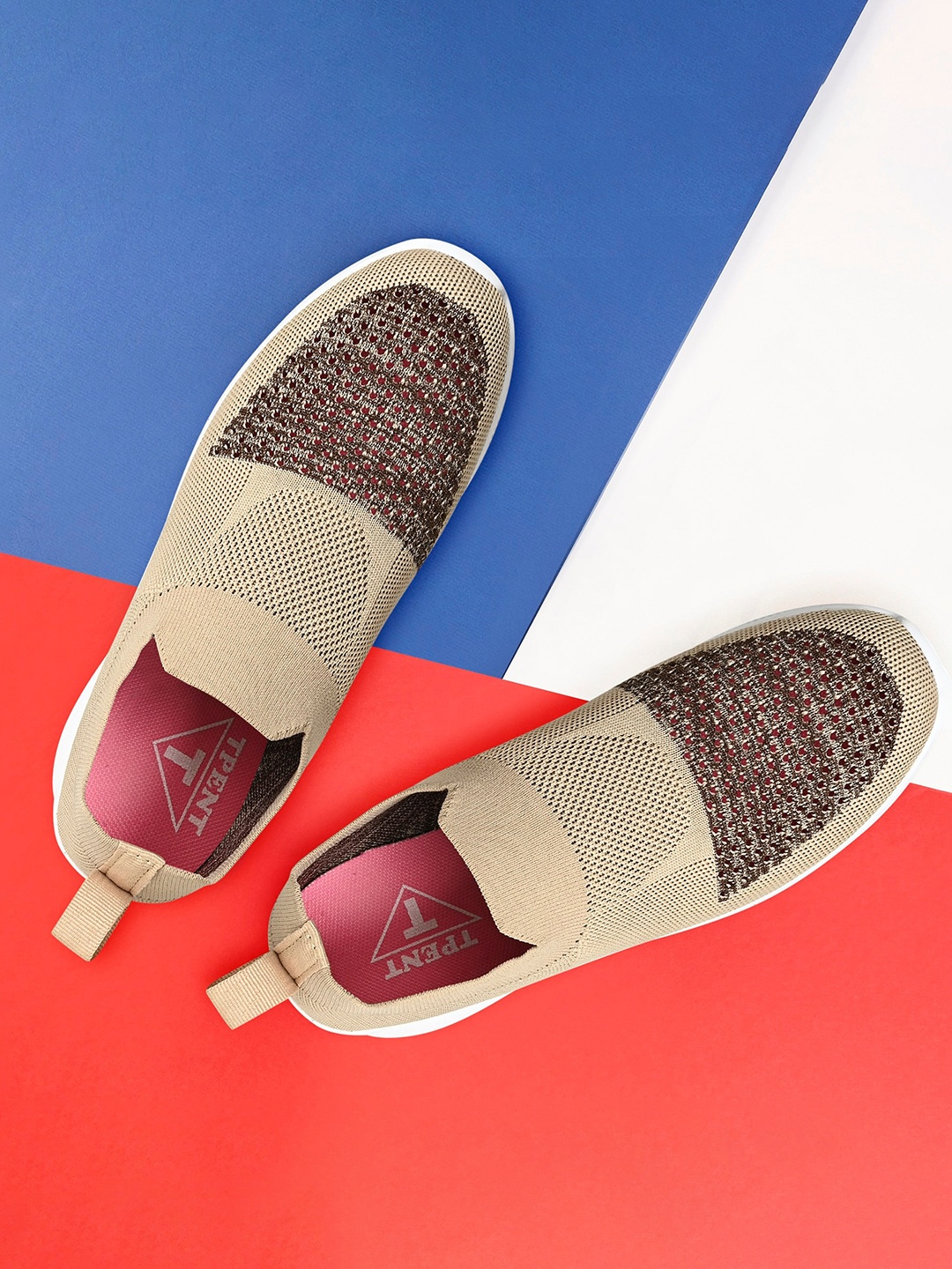

TPENT Women Beige Woven Design Slip-On Sneakers