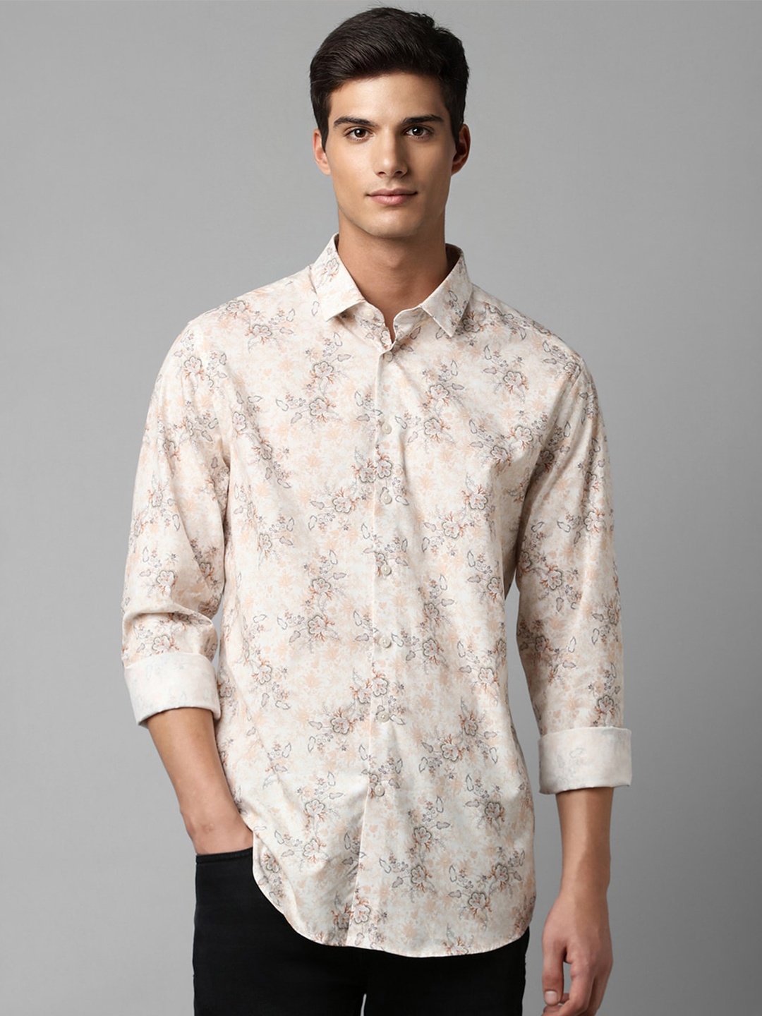 

Louis Philippe Sport Floral Printed Slim Fit Opaque Pure Cotton Casual Shirt, Cream
