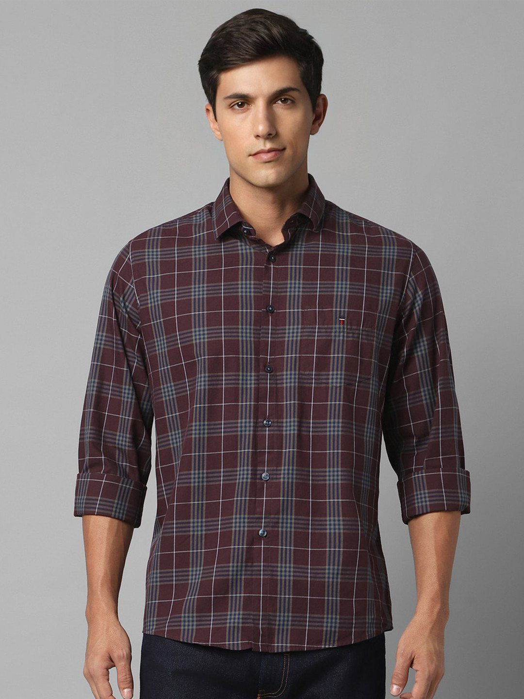 

Louis Philippe Sport Slim Fit Tartan Checks Cotton Casual Shirt, Maroon