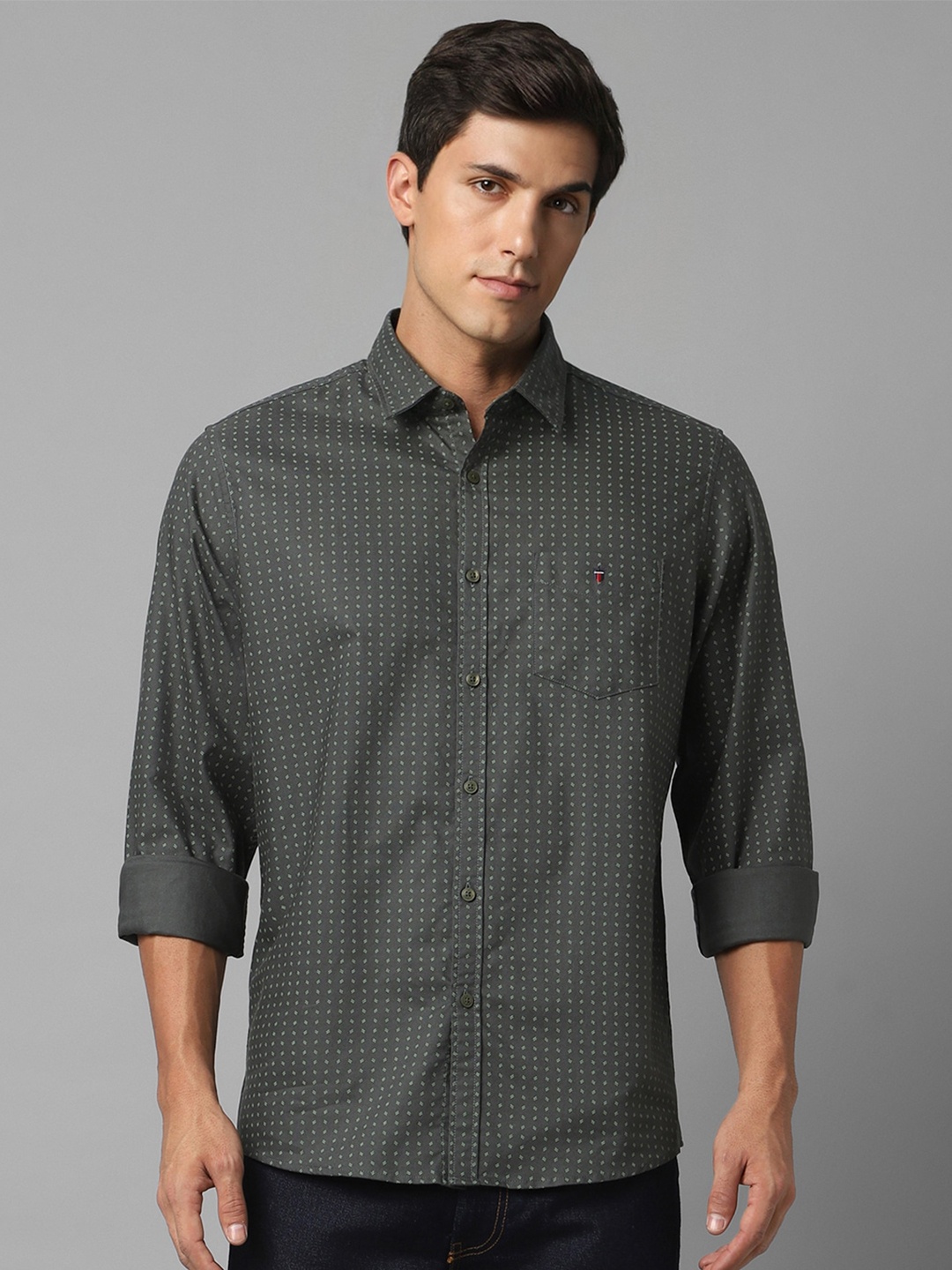 

Louis Philippe Sport Micro Ditsy Printed Slim Fit Pure Cotton Casual Shirt, Grey