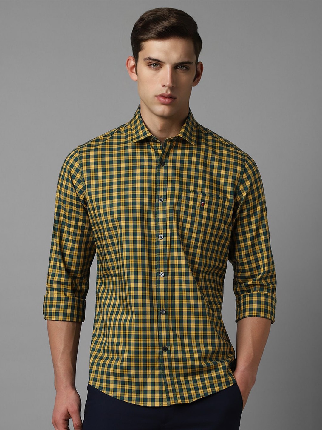 

Louis Philippe Sport Tartan Checks Slim Fit Opaque Pure Cotton Casual Shirt, Yellow