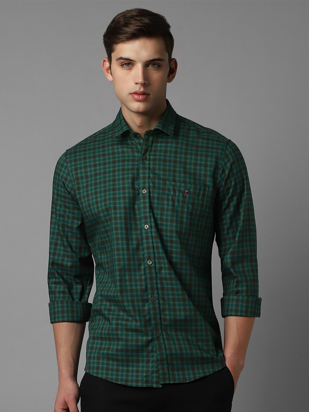 

Louis Philippe Sport Slim Fit Checked Pure Cotton Casual Shirt, Green