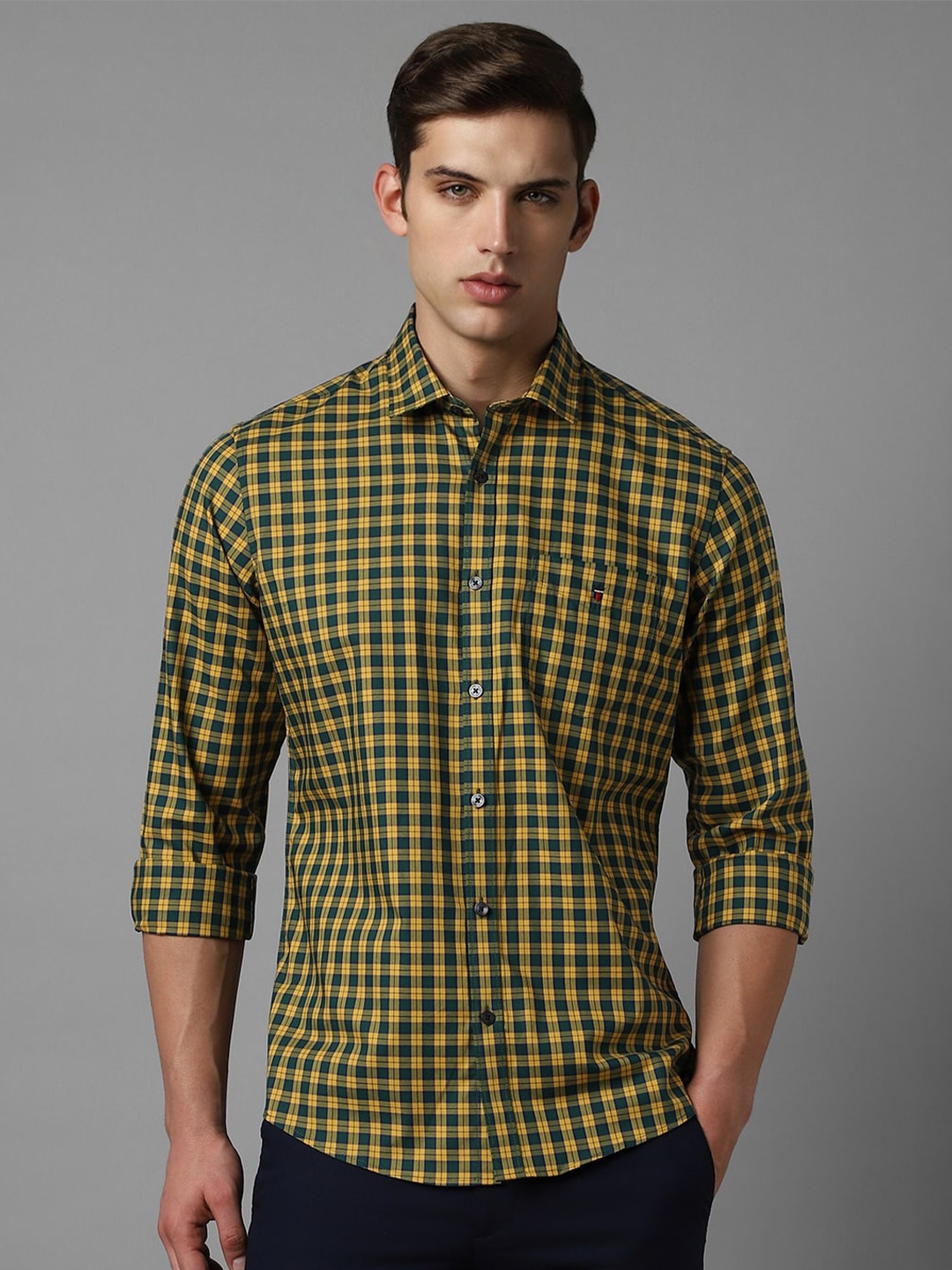 

Louis Philippe Sport Slim Fit Buffalo Checked Pure Cotton Casual Shirt, Yellow