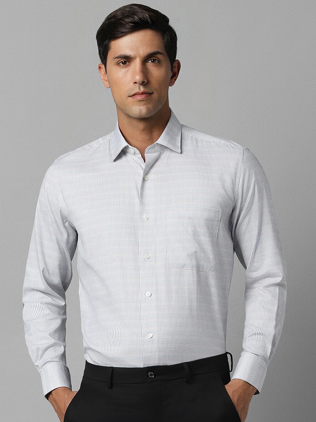 

Luxure by Louis Philippe Gingham Checks Pure Cotton Formal Shirt, Grey
