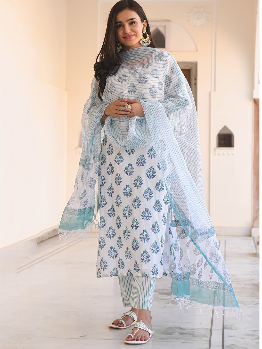 

KALINI Ethnic Motifs Printed Regular Kurta With Trousers & Dupatta, White