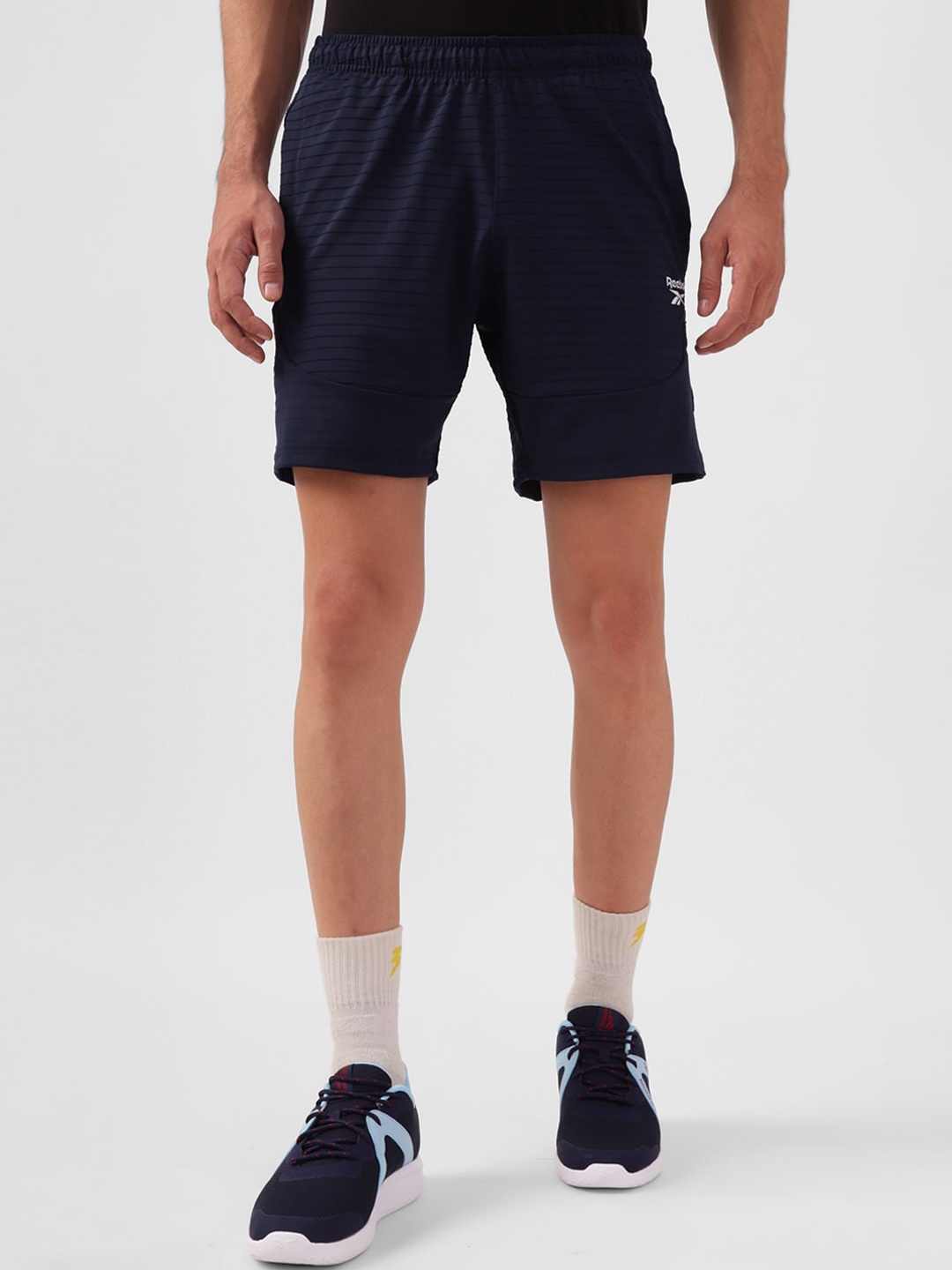 

Reebok Mens Striped Training Sports Shorts, Navy blue