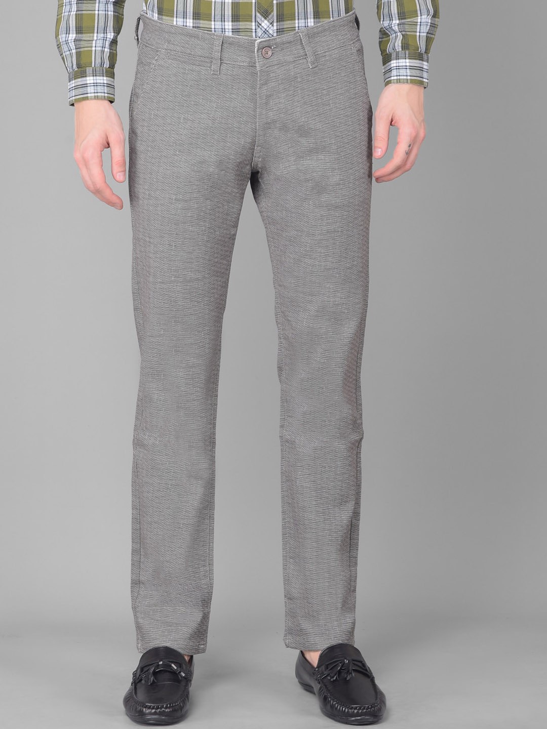 

American Archer Men Smart Slim Fit Textured Wrinkle Free Cotton Regular Trousers, Brown