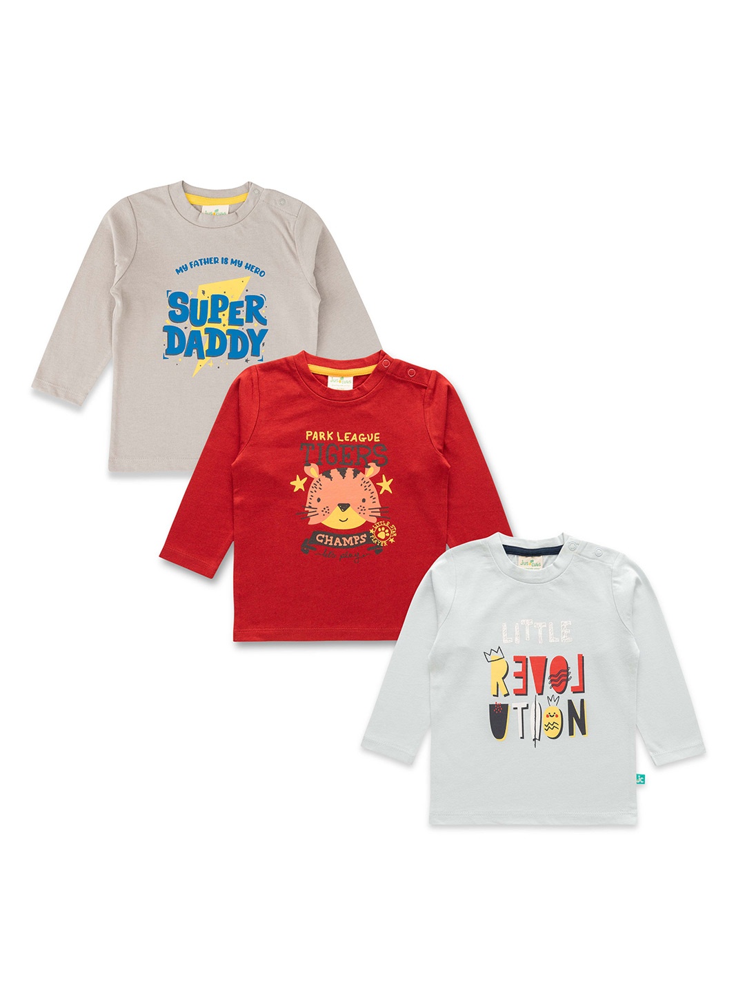 

JusCubs Boys Pack Of 3 Printed Pure Cotton T-shirt, Grey