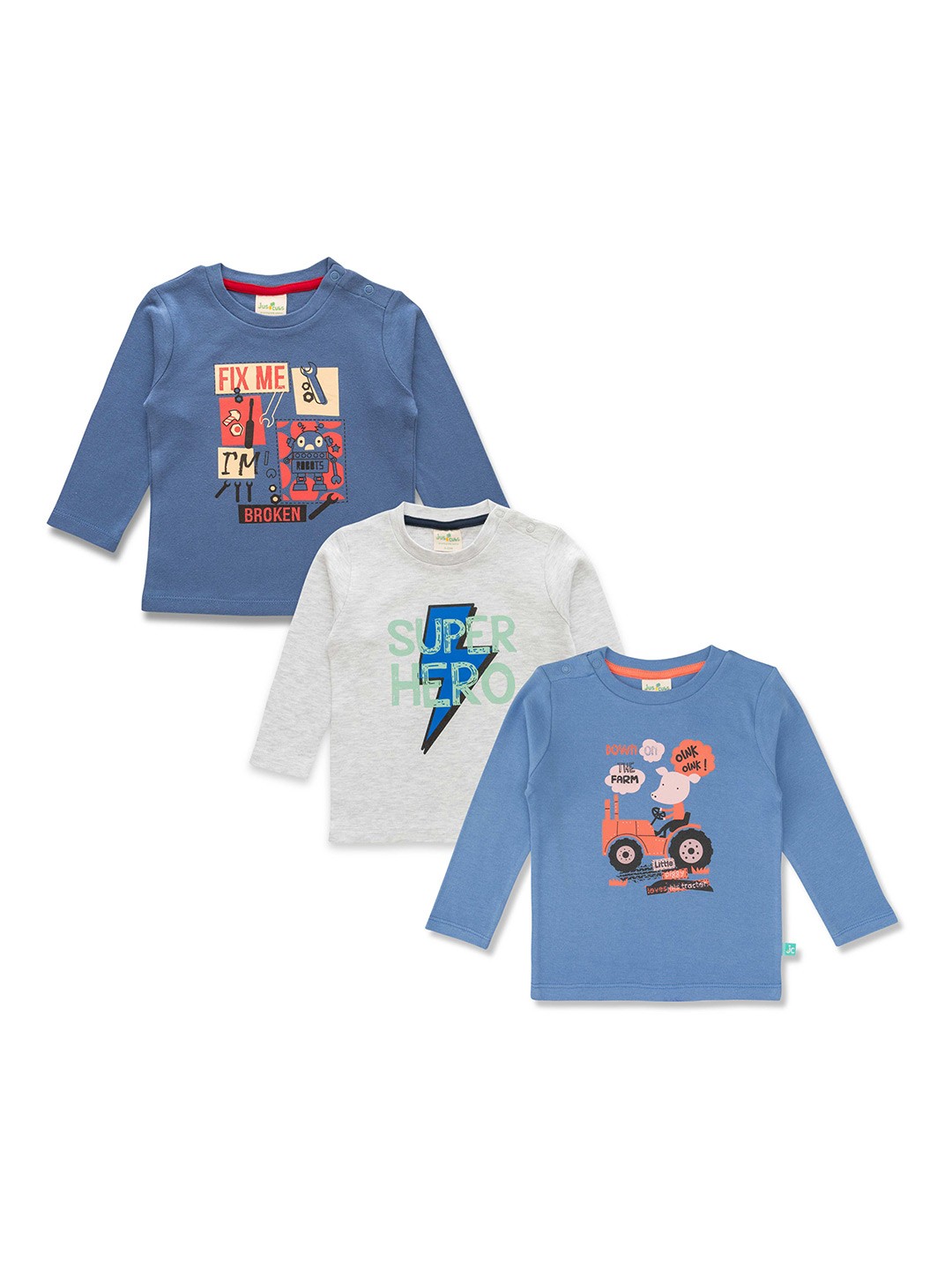 

JusCubs Boys Pack Of 3 Printed Pure Cotton T-shirt, Blue