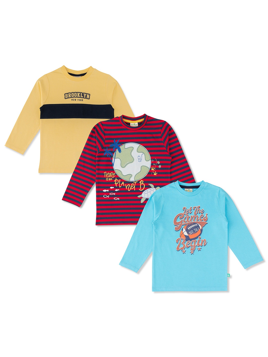 

JusCubs Boys Pack Of 3 Printed Pure Cotton T-shirt, Yellow