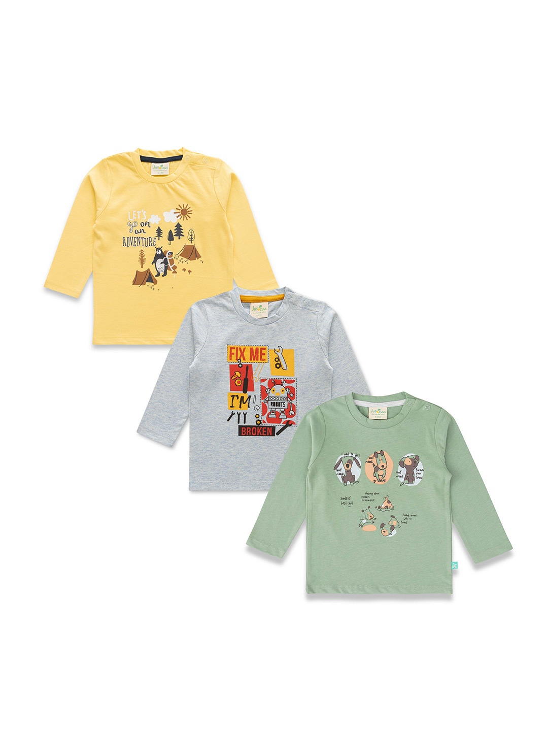 JusCubs Boys Pack Of 3 Printed Pure Cotton T-shirt, Yellow