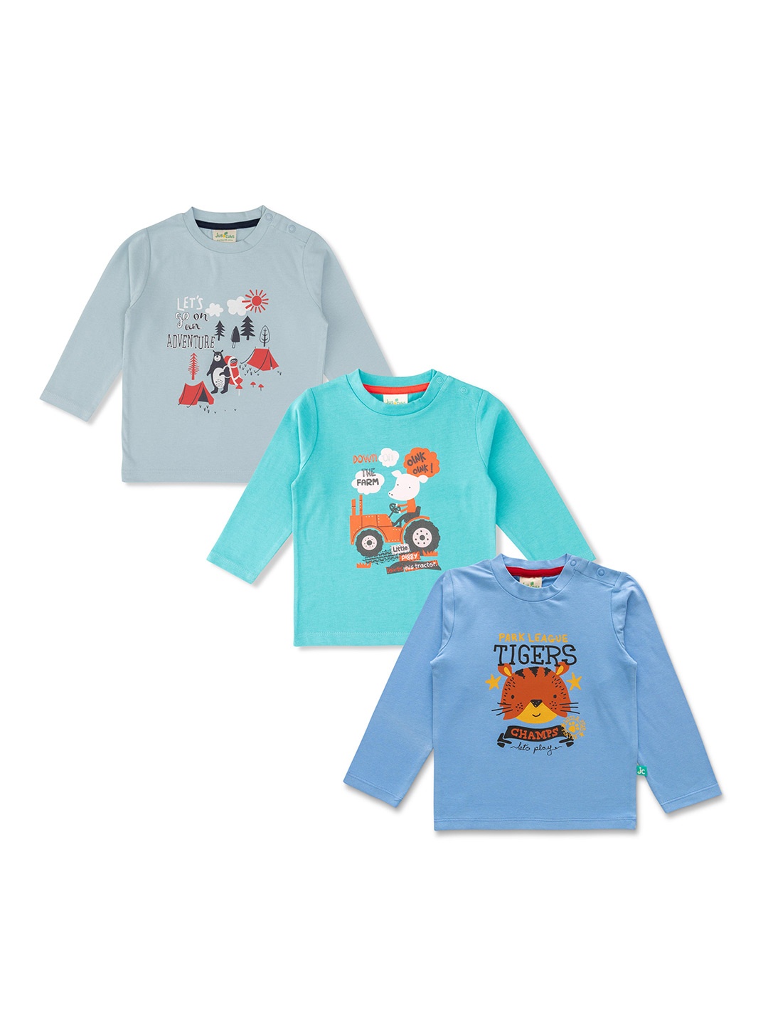 

JusCubs Boys Pack Of 3 Printed Pure Cotton T-shirt, Grey