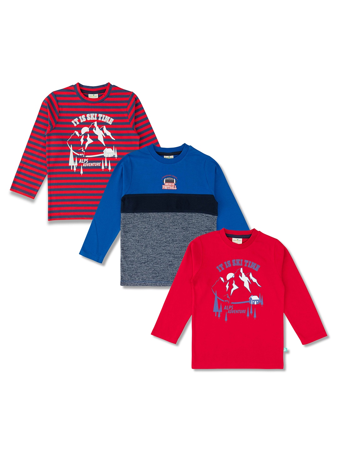 

JusCubs Boys Pack Of 3 Printed Pure Cotton T-shirt, Red