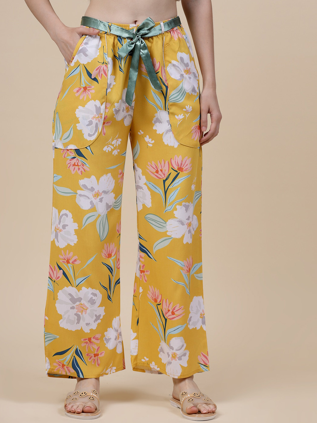 

Sweet Dreams Women Mustard Yellow Floral Printed Flared Lounge Pants