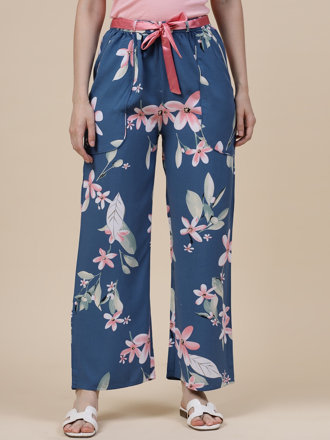

Sweet Dreams Women Blue Printed Flared Lounge Pants