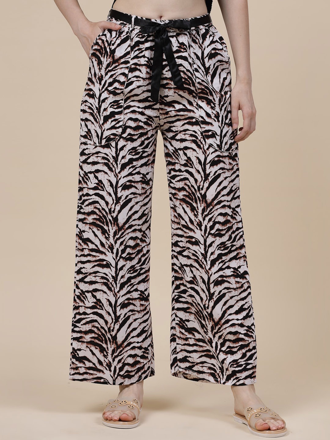 

Sweet Dreams Women Brown Animal Printed Flared Lounge Pants