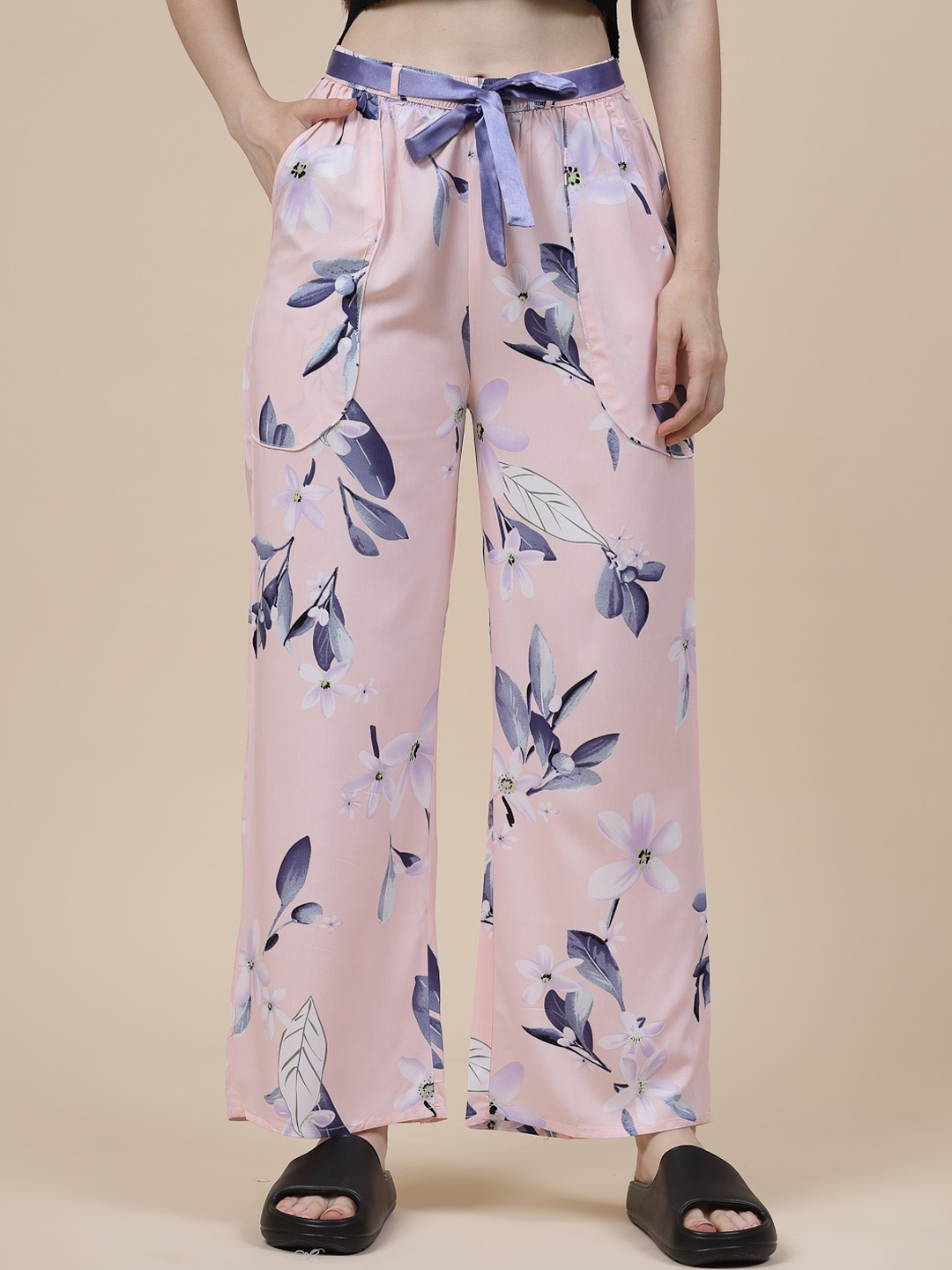 

Sweet Dreams Women Floral Printed Flared Lounge Pants, Peach
