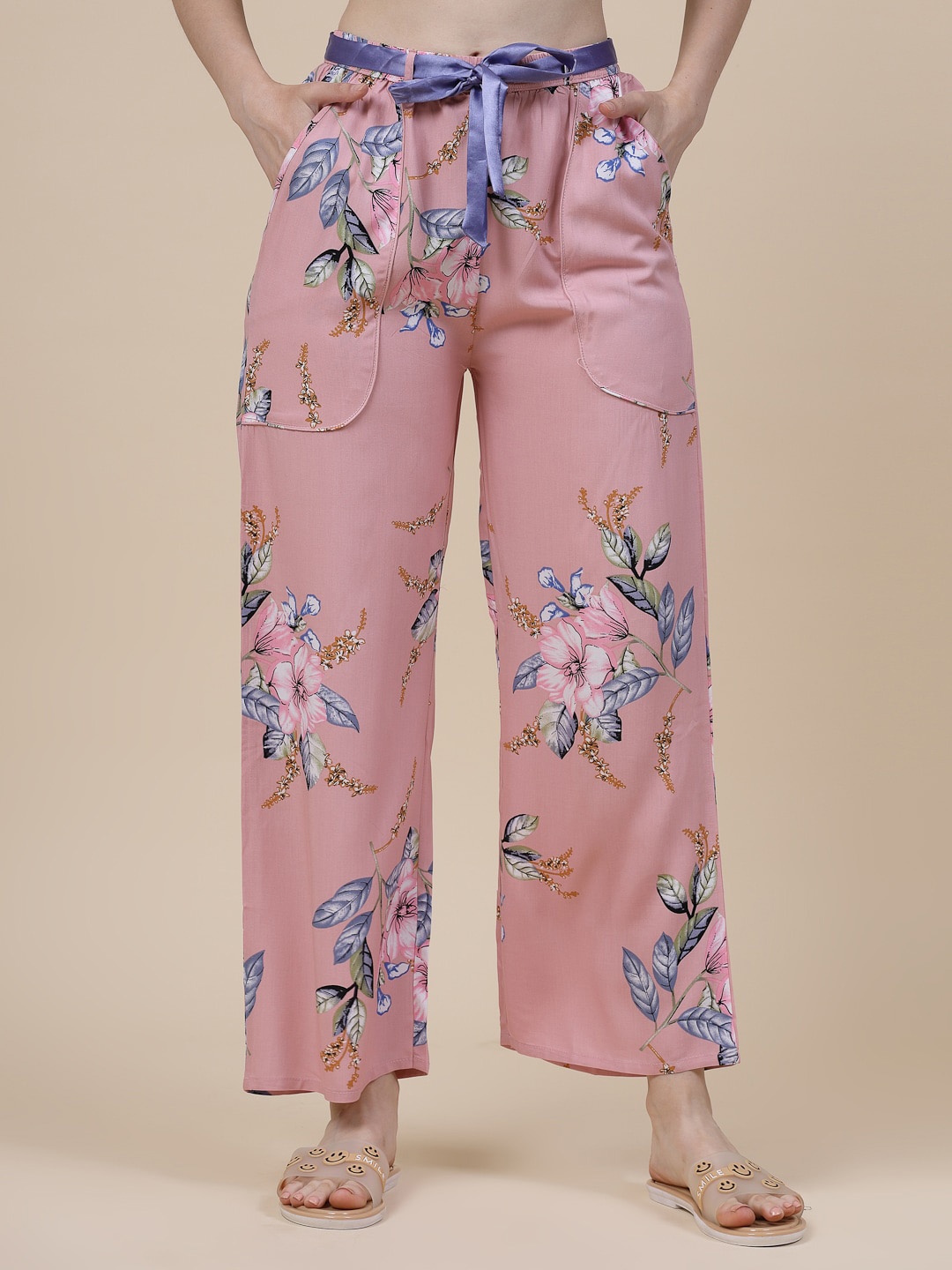 

Sweet Dreams Women Floral Printed Flared Lounge Pants, Pink