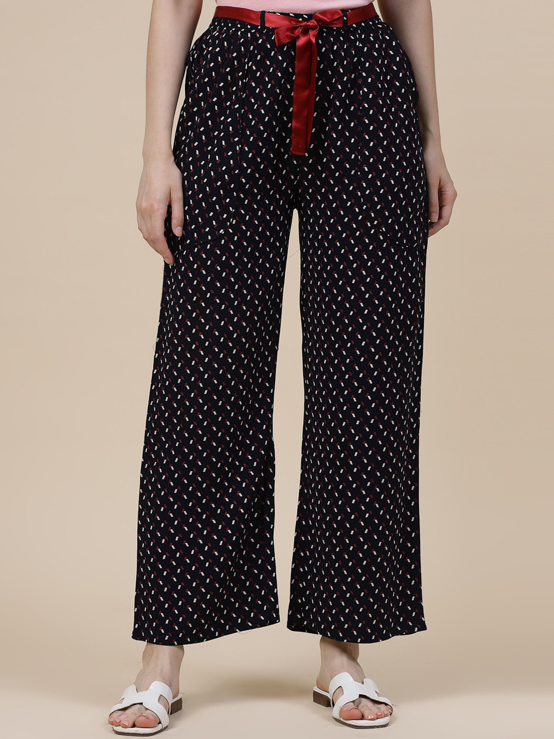 

Sweet Dreams Women Geometric Printed Flared Lounge Pants, Black